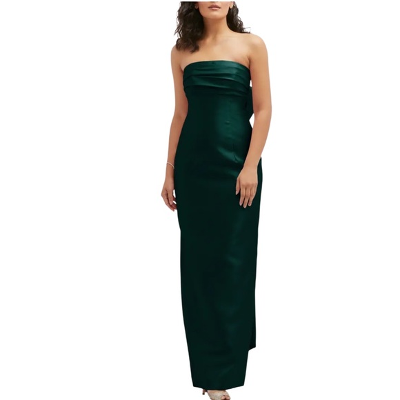 Alfred Sung Strapless Bow Back Satin Column Gown Evergreen Size 10 NWT - Picture 3 of 12